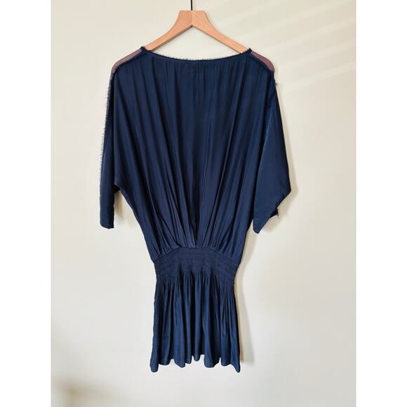 Ramy Brook Navy Mini Dress Small Blue Short Sleeve Blouson - Picture 5 of 8